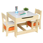 Table et 2 chaises carrées en bois naturel pour enfants, 3 pièces