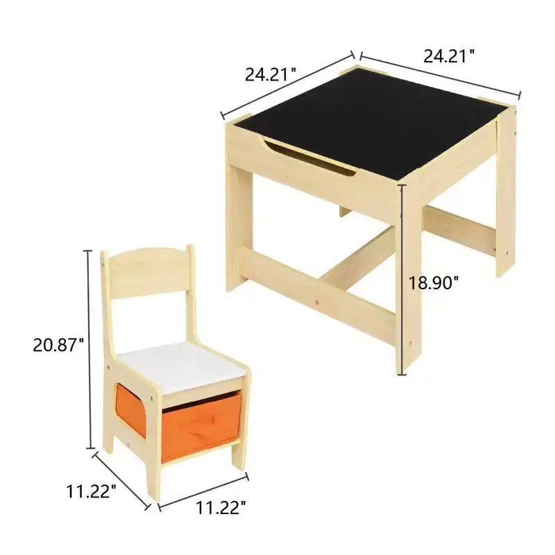 Table et 2 chaises carrées en bois naturel pour enfants, 3 pièces