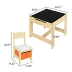 Table et 2 chaises carrées en bois naturel pour enfants, 3 pièces