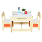 Table et 2 chaises carrées en bois naturel pour enfants, 3 pièces