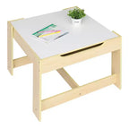 Table et 2 chaises carrées en bois naturel pour enfants, 3 pièces