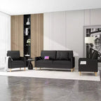 Ensemble de canapés en similicuir noir, capitonné, de style mid-century, 2-3 places