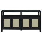 Buffet 4 portes en rotin noir/naturel style bohème, assemblage 1 personne