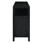 Buffet 4 portes en rotin noir/naturel style bohème, assemblage 1 personne