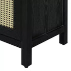 Buffet 4 portes en rotin noir/naturel style bohème, assemblage 1 personne