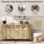 Buffet 4 portes en rotin noir/naturel style bohème, assemblage 1 personne