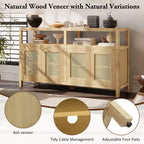 Buffet 4 portes en rotin noir/naturel style bohème, assemblage 1 personne