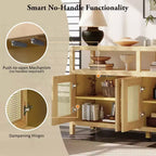 Buffet 4 portes en rotin noir/naturel style bohème, assemblage 1 personne