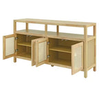Buffet 4 portes en rotin noir/naturel style bohème, assemblage 1 personne