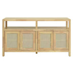 Buffet 4 portes en rotin noir/naturel style bohème, assemblage 1 personne