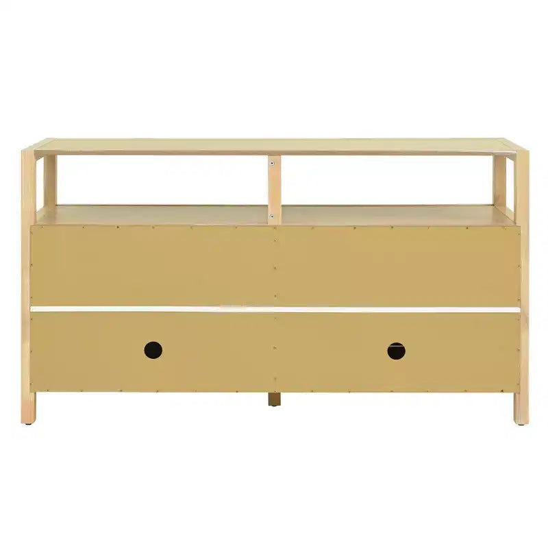 Buffet 4 portes en rotin noir/naturel style bohème, assemblage 1 personne