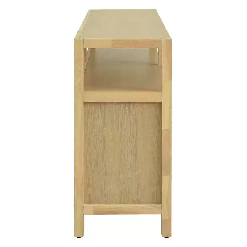 Buffet 4 portes en rotin noir/naturel style bohème, assemblage 1 personne