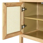 Buffet 4 portes en rotin noir/naturel style bohème, assemblage 1 personne