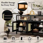 Buffet 4 portes en rotin noir/naturel style bohème, assemblage 1 personne