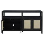 Buffet 4 portes en rotin noir/naturel style bohème, assemblage 1 personne