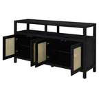 Buffet 4 portes en rotin noir/naturel style bohème, assemblage 1 personne
