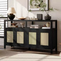 Whisen Bohemian Style Rattan Buffet Storage Cabinet with Solid Wood Frame