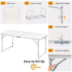 Table pliante rectangulaire ajustable en argent pour 2 personnes