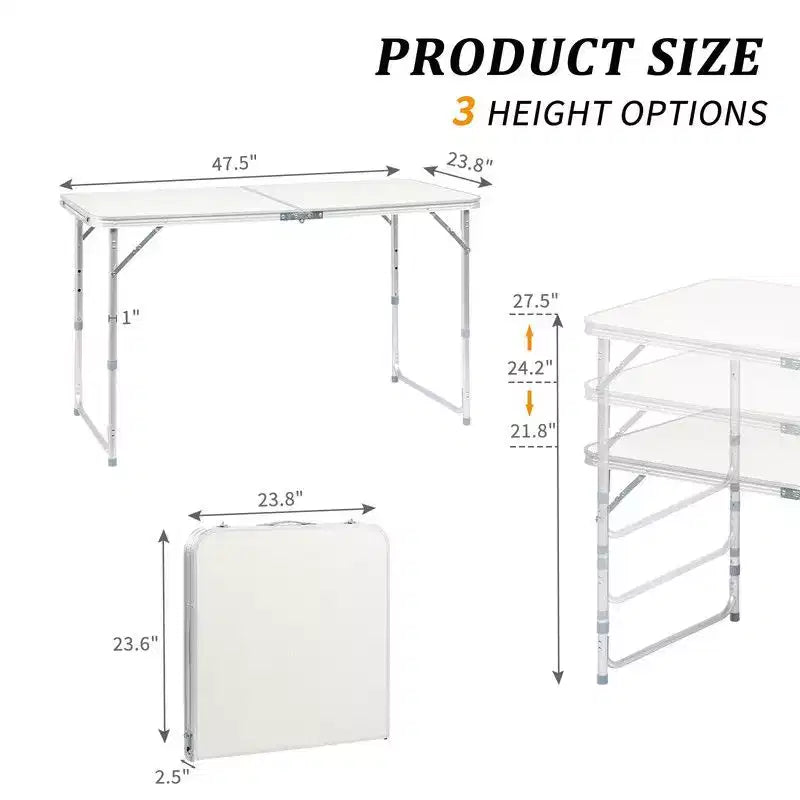 Table pliante rectangulaire ajustable en argent pour 2 personnes