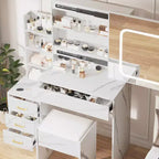 Coiffeuse en marbre blanc avec miroir coulissant LED et tabouret, 1 personne