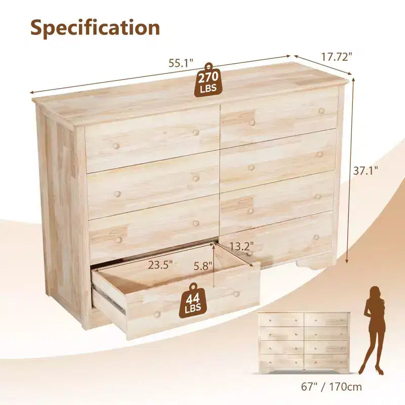 Commode à 8 tiroirs marron, 1 personne