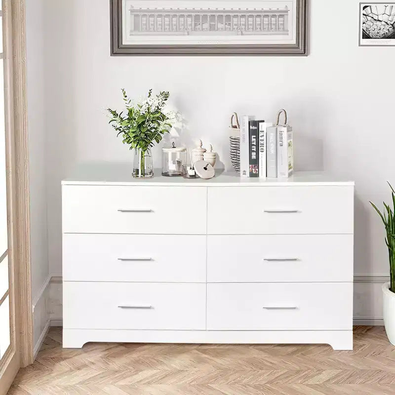 Commode blanche à 6 tiroirs, 1 personne