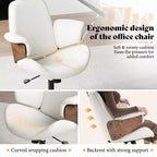 Chaise de bureau pivotante en similicuir PU noir/blanc avec accoudoirs en bois courbé, individuelle