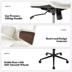 Chaise de bureau pivotante en similicuir PU noir/blanc avec accoudoirs en bois courbé, individuelle