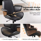 Chaise de bureau pivotante en similicuir PU noir/blanc avec accoudoirs en bois courbé, individuelle