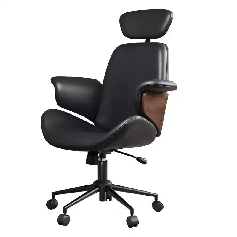 AMERLIFE Office Chair with Wheels, PU Leather Swivel Desk Chair, Bentwood Arms, Height Adjustable