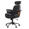AMERLIFE Office Chair with Wheels, PU Leather Swivel Desk Chair, Bentwood Arms, Height Adjustable