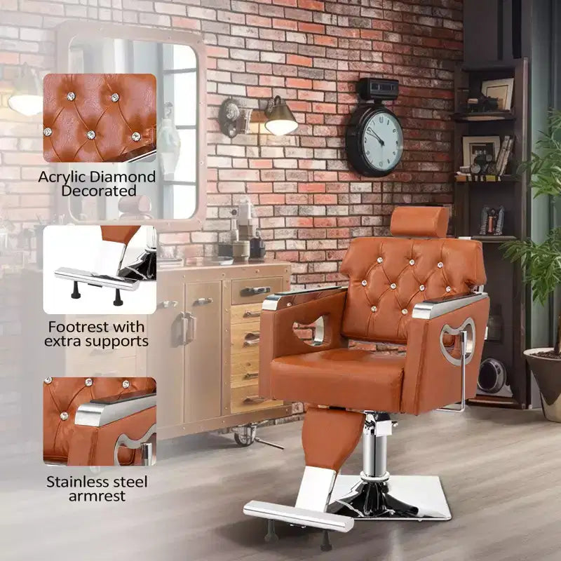 Fauteuil de salon de coiffure inclinable noir/marron, pivotant hydraulique, 1 personne