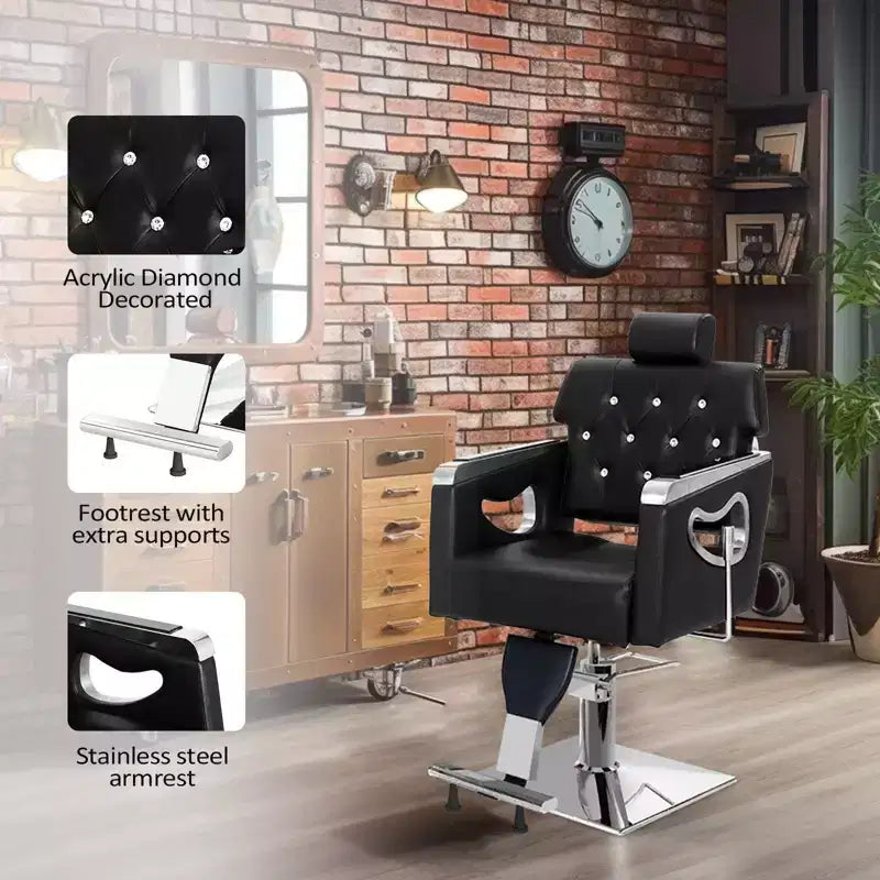 Fauteuil de salon de coiffure inclinable noir/marron, pivotant hydraulique, 1 personne