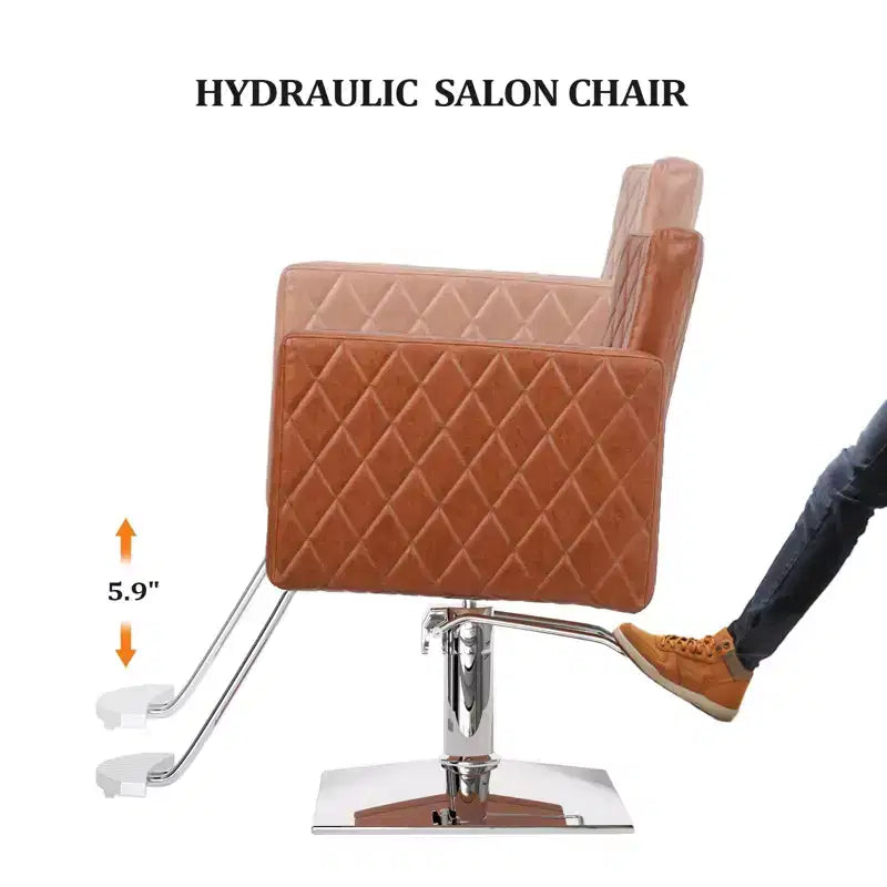 Fauteuil de salon hydraulique marron/blanc à assise large, pivotant, 1 personne