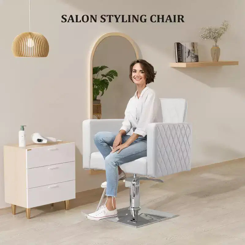 Fauteuil de salon hydraulique marron/blanc à assise large, pivotant, 1 personne