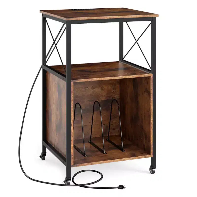Support de platine vinyle roulant à 3 niveaux marron rustique et noir, pour 1