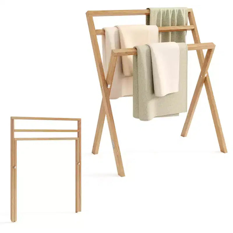 Porte-serviettes mural pliable naturel à 3 barres, 1 personne