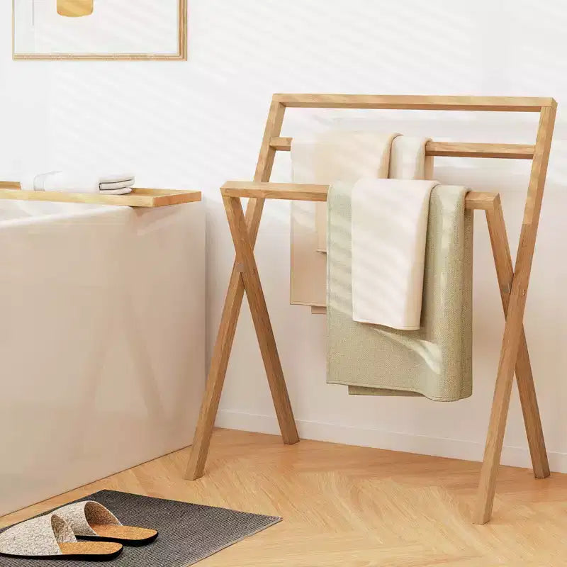 Porte-serviettes mural pliable naturel à 3 barres, 1 personne