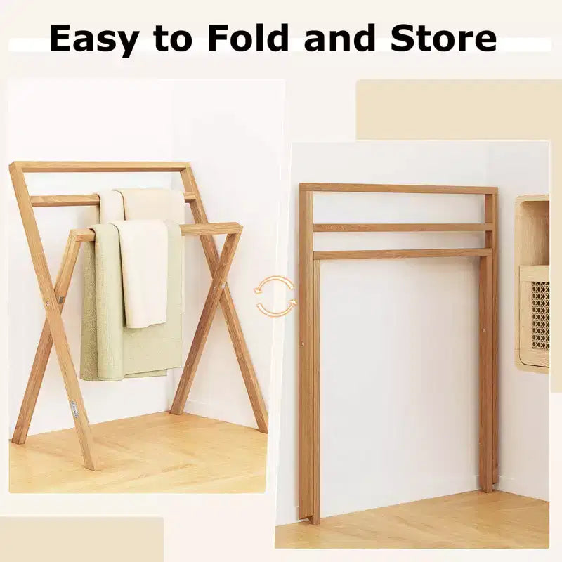 Porte-serviettes mural pliable naturel à 3 barres, 1 personne
