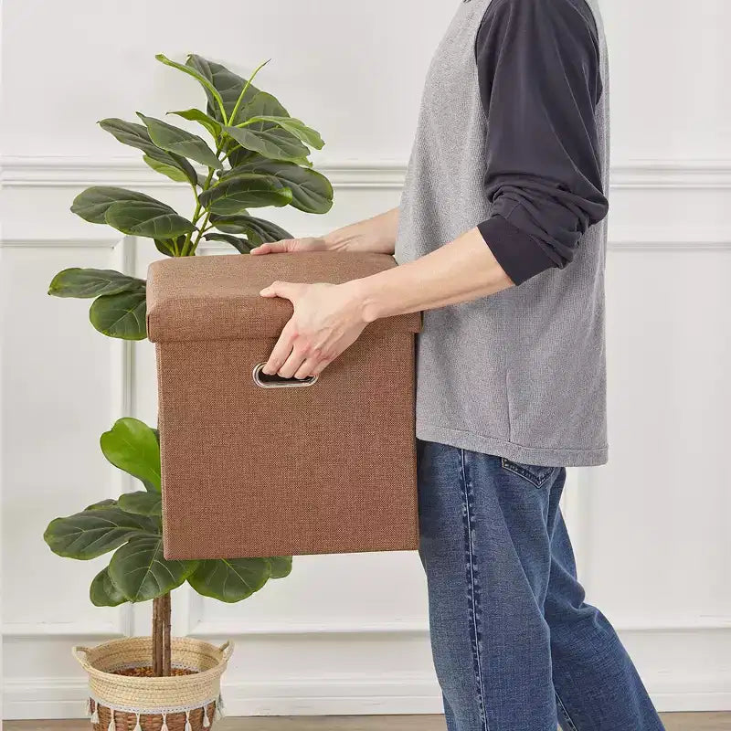 Banc de rangement ottoman en lin marron/gris/vert/beige/rose – 1 personne, 38/48/61/76/109 cm