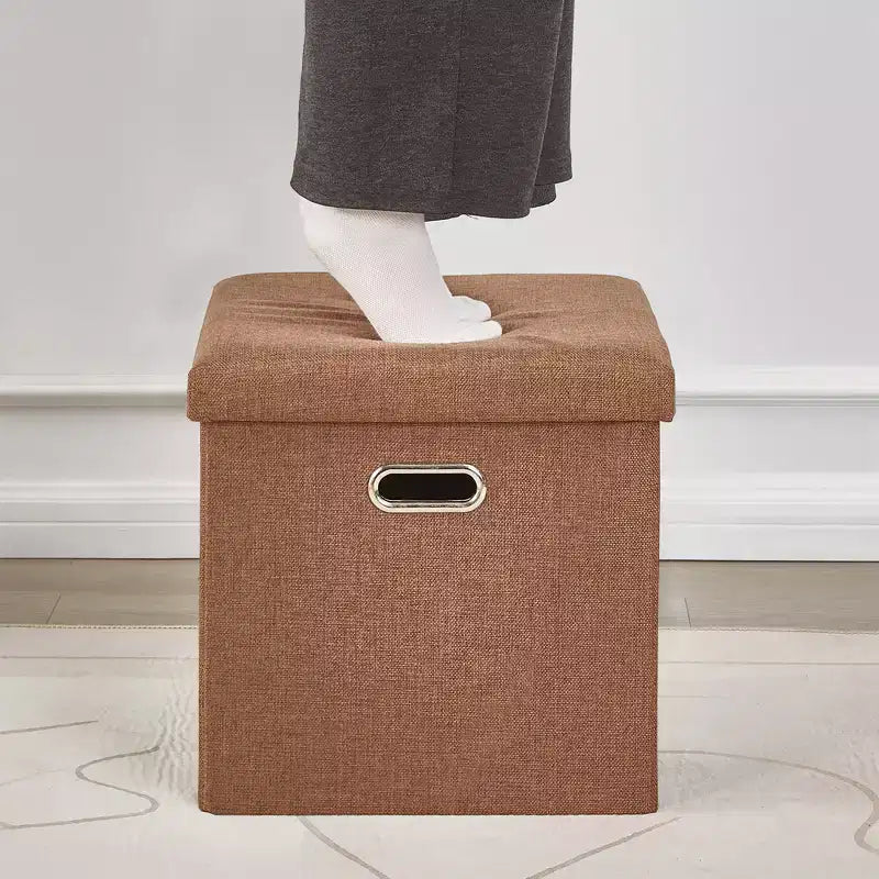 Banc de rangement ottoman en lin marron/gris/vert/beige/rose – 1 personne, 38/48/61/76/109 cm