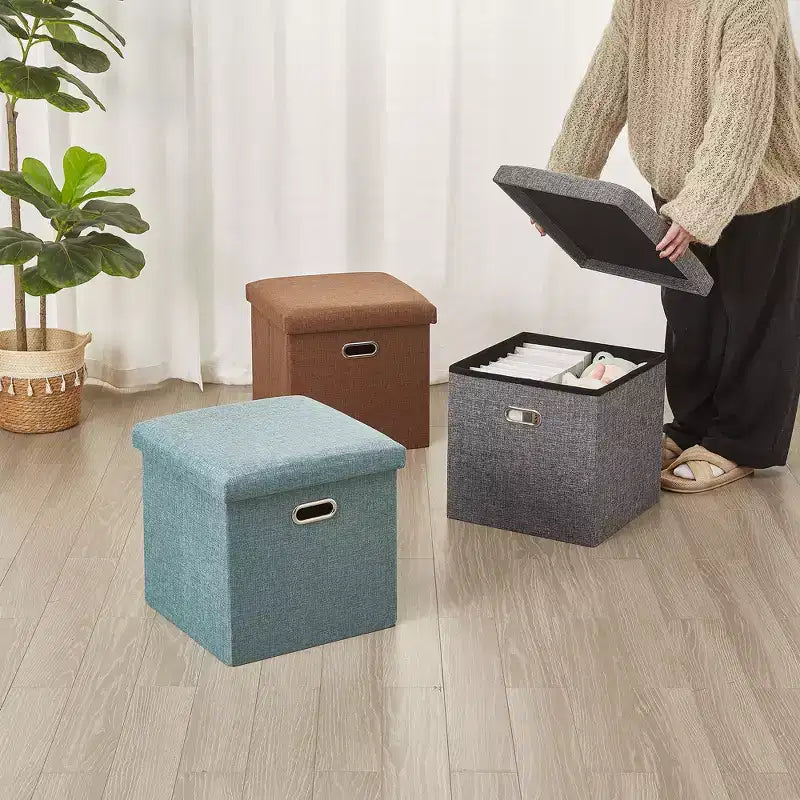 Banc de rangement ottoman en lin marron/gris/vert/beige/rose – 1 personne, 38/48/61/76/109 cm