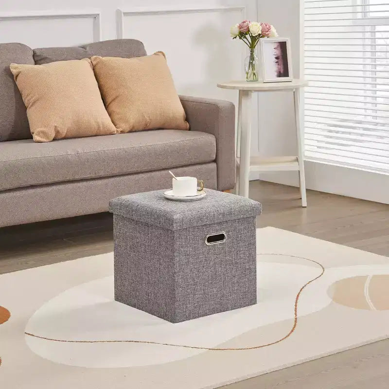 Banc de rangement ottoman en lin marron/gris/vert/beige/rose – 1 personne, 38/48/61/76/109 cm