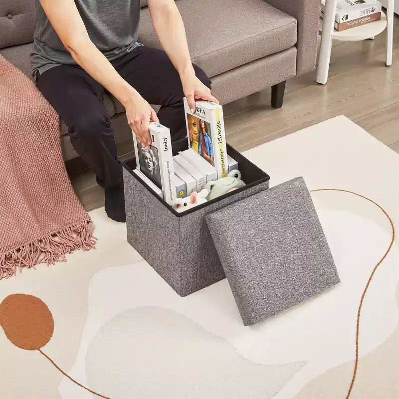 Banc de rangement ottoman en lin marron/gris/vert/beige/rose – 1 personne, 38/48/61/76/109 cm