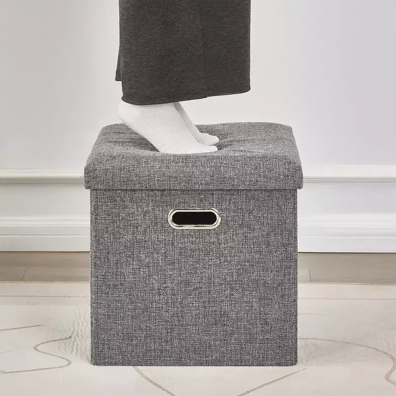 Banc de rangement ottoman en lin marron/gris/vert/beige/rose – 1 personne, 38/48/61/76/109 cm