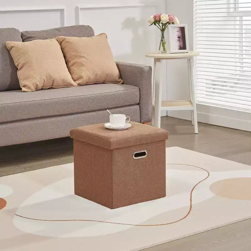 Banc de rangement ottoman en lin marron/gris/vert/beige/rose – 1 personne, 38/48/61/76/109 cm