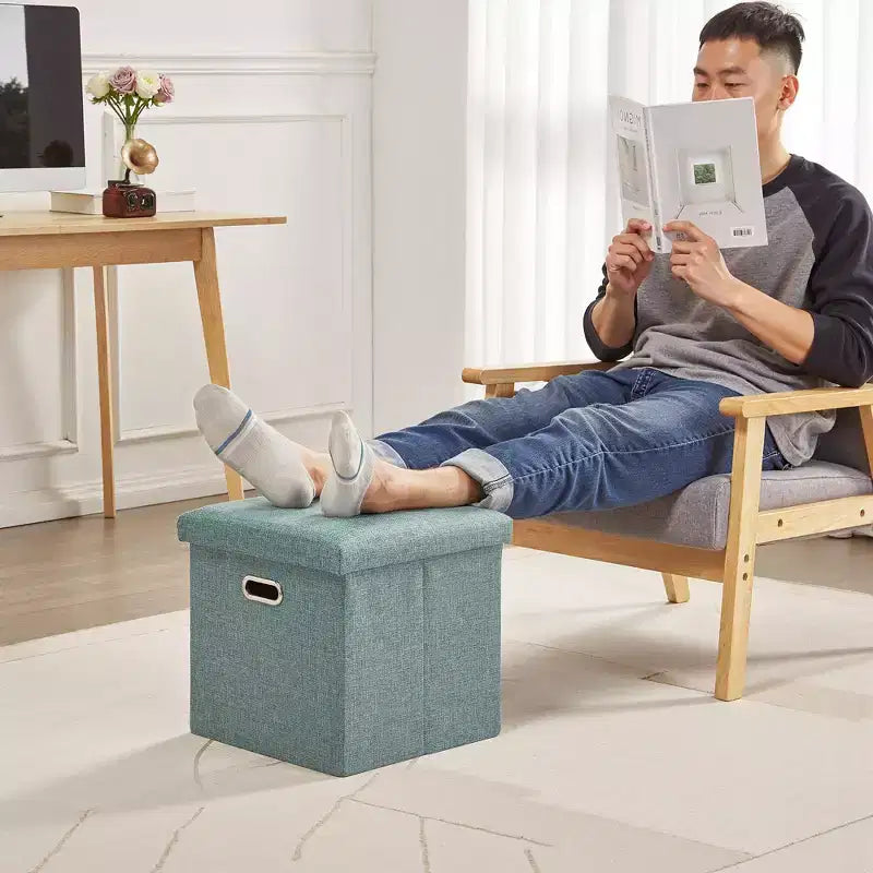 Banc de rangement ottoman en lin marron/gris/vert/beige/rose – 1 personne, 38/48/61/76/109 cm