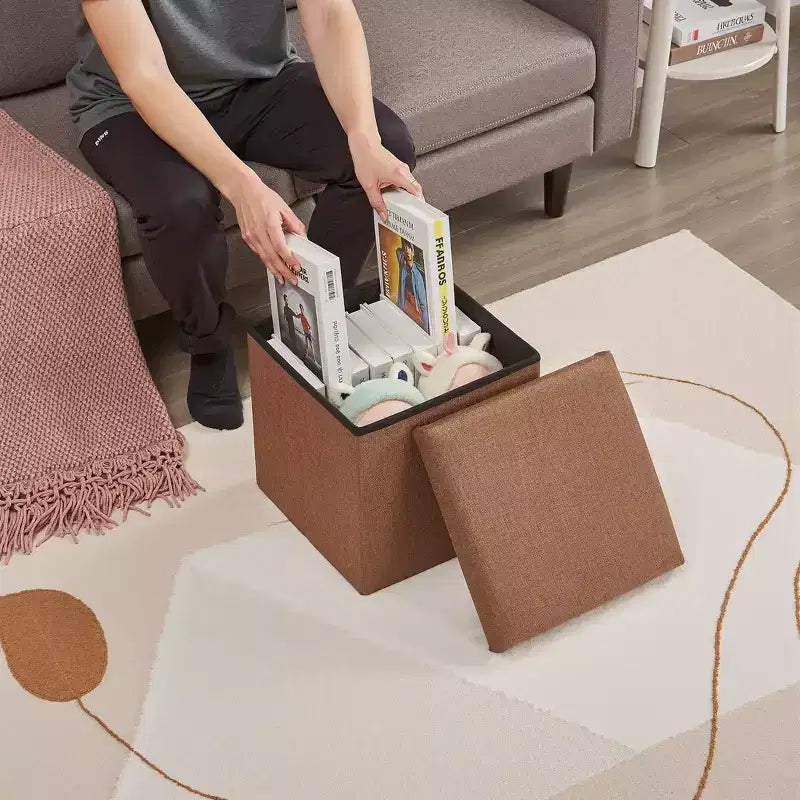 Banc de rangement ottoman en lin marron/gris/vert/beige/rose – 1 personne, 38/48/61/76/109 cm