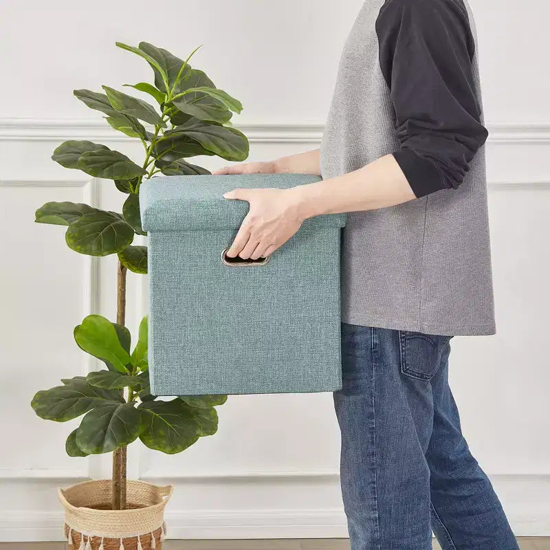 Banc de rangement ottoman en lin marron/gris/vert/beige/rose – 1 personne, 38/48/61/76/109 cm