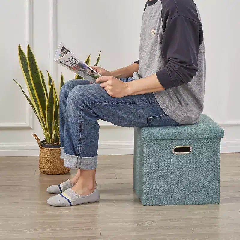 Banc de rangement ottoman en lin marron/gris/vert/beige/rose – 1 personne, 38/48/61/76/109 cm